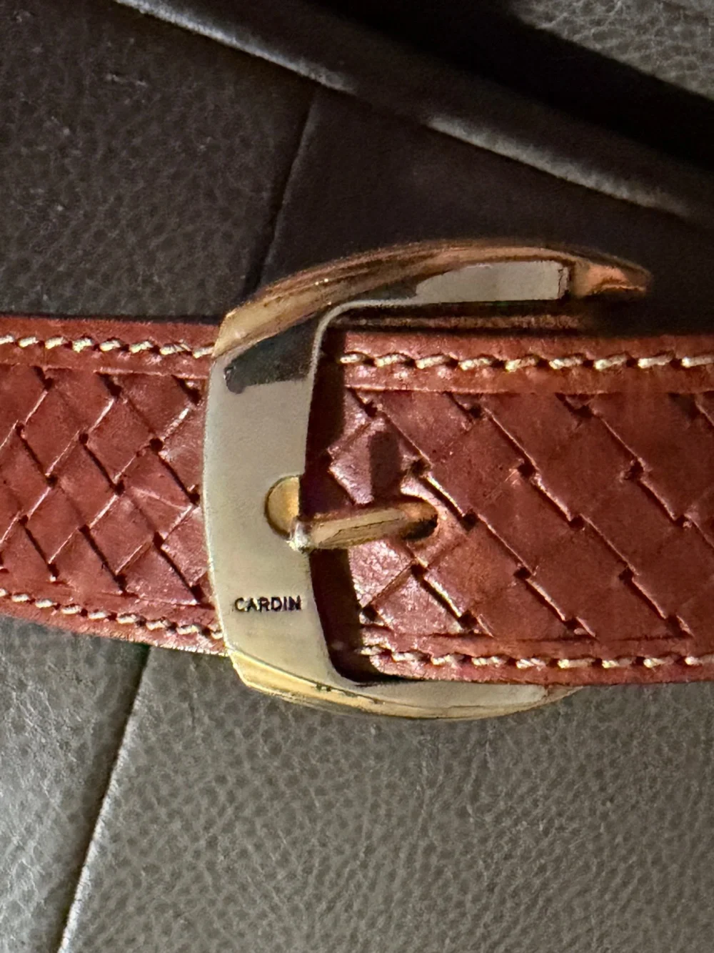 Vintage Pierre Cardin Brown Woven Leather Belt with Gold Accents